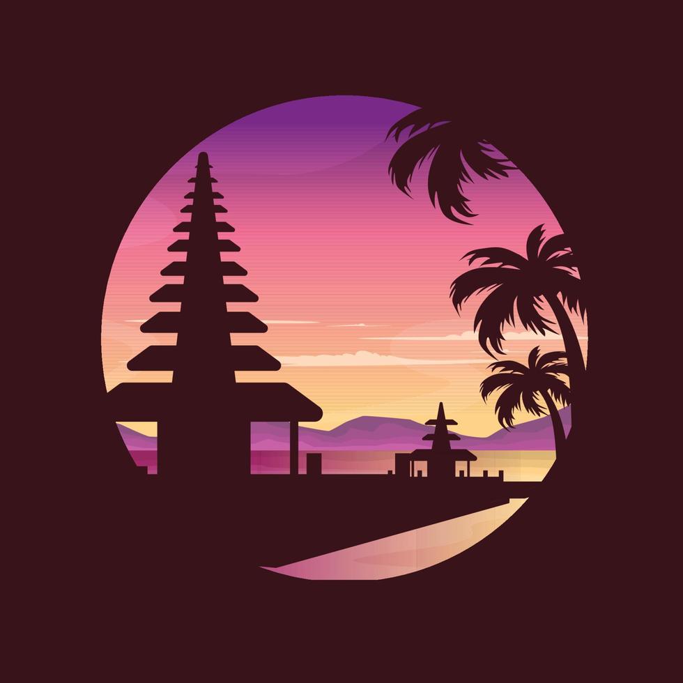 Beautiful Island Beratan Lake Bedugul Bali Landscape Circle View Illustration vector