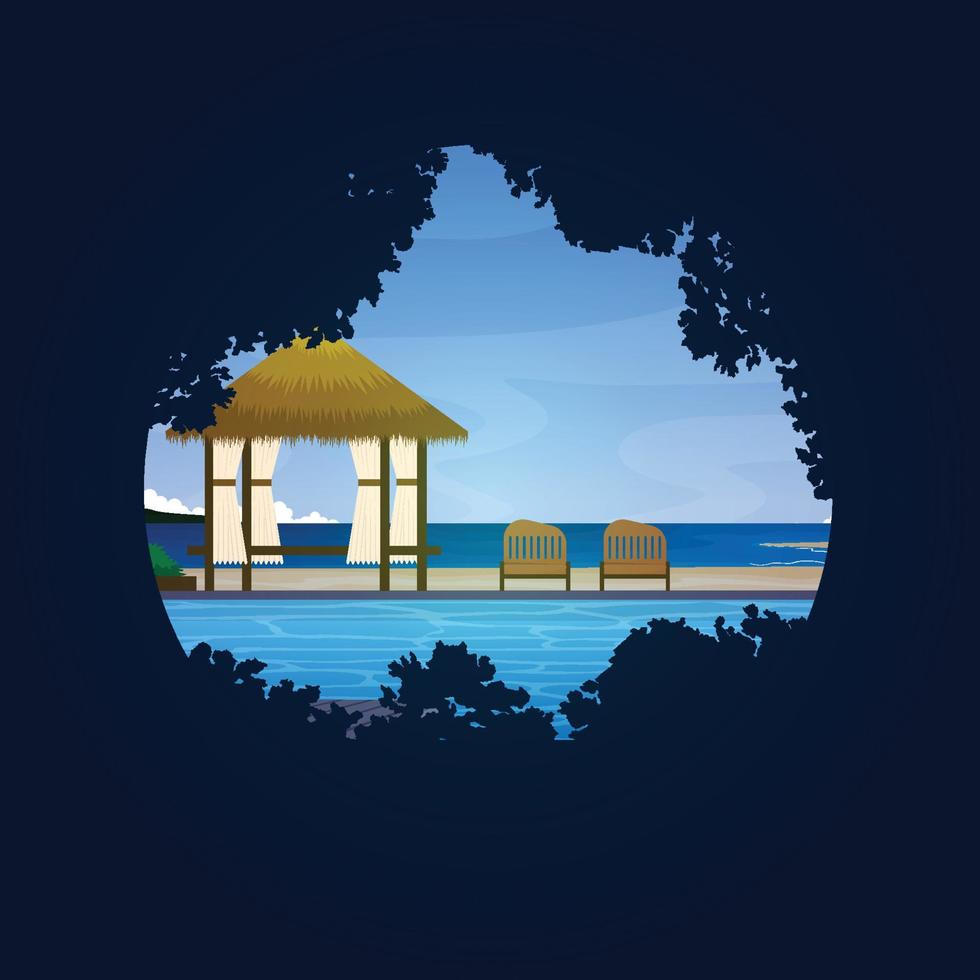 Summer Island Beach Resort Bali Holiday Landscape Circle View Illustration vector