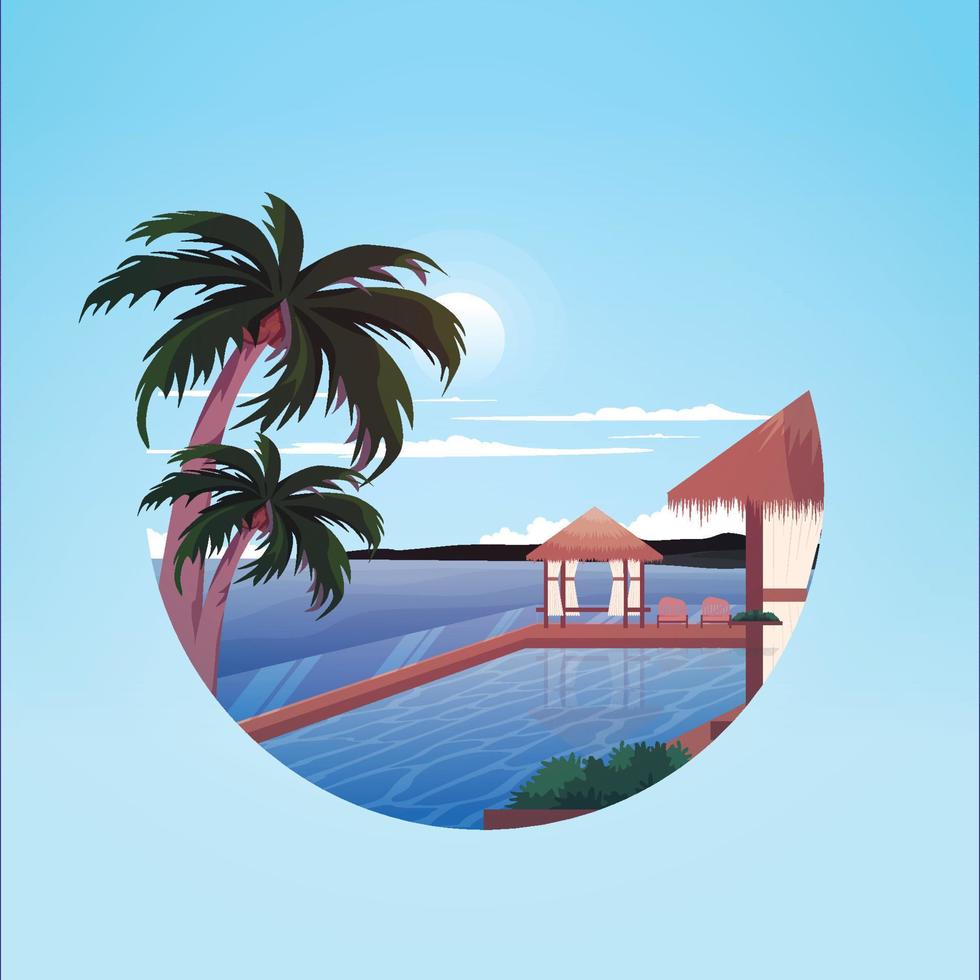 Summer Island Beach Resort Bali Holiday Landscape Circle View Illustration vector