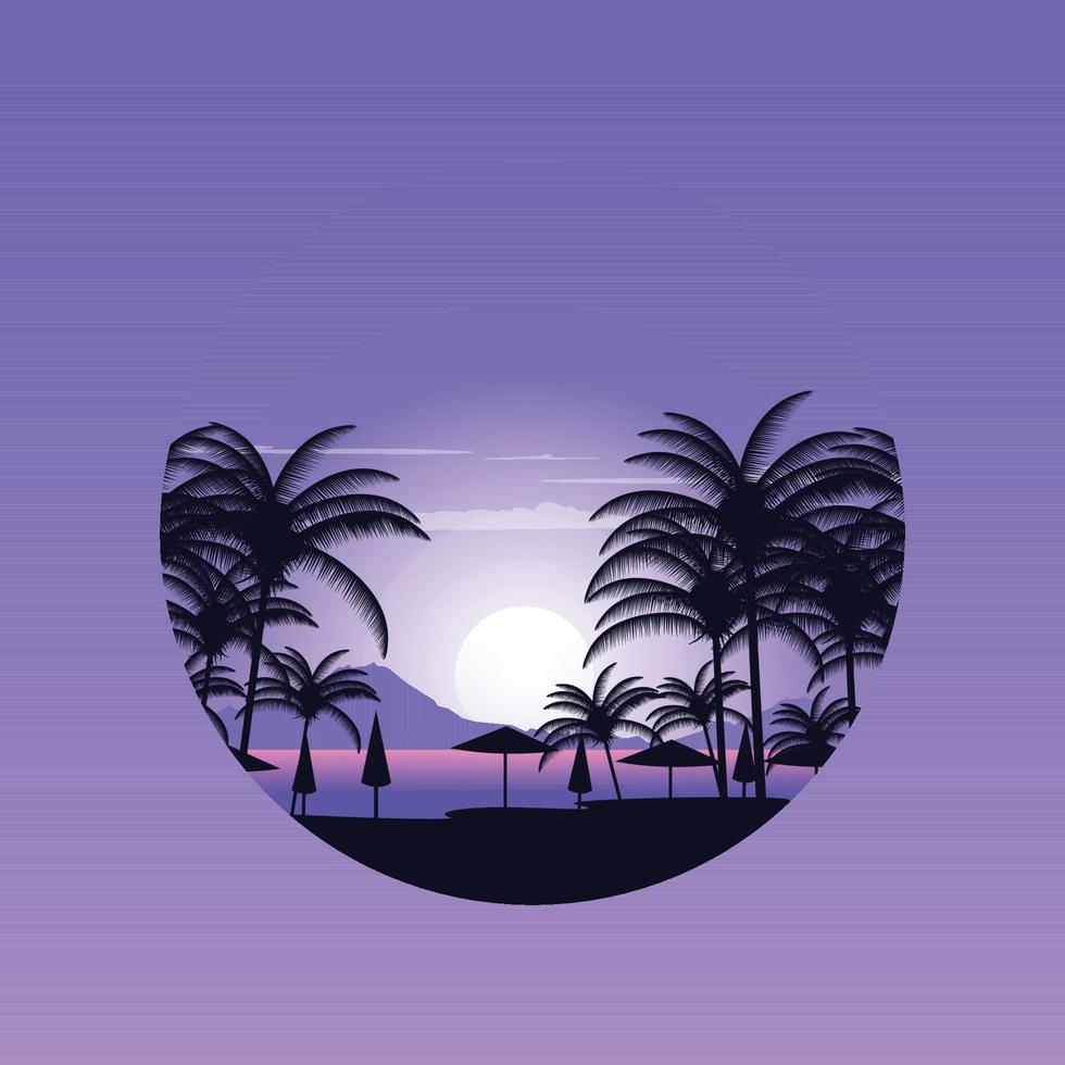 Night Island Seminyak Beach Bali Palm Landscape Holiday Circle View vector