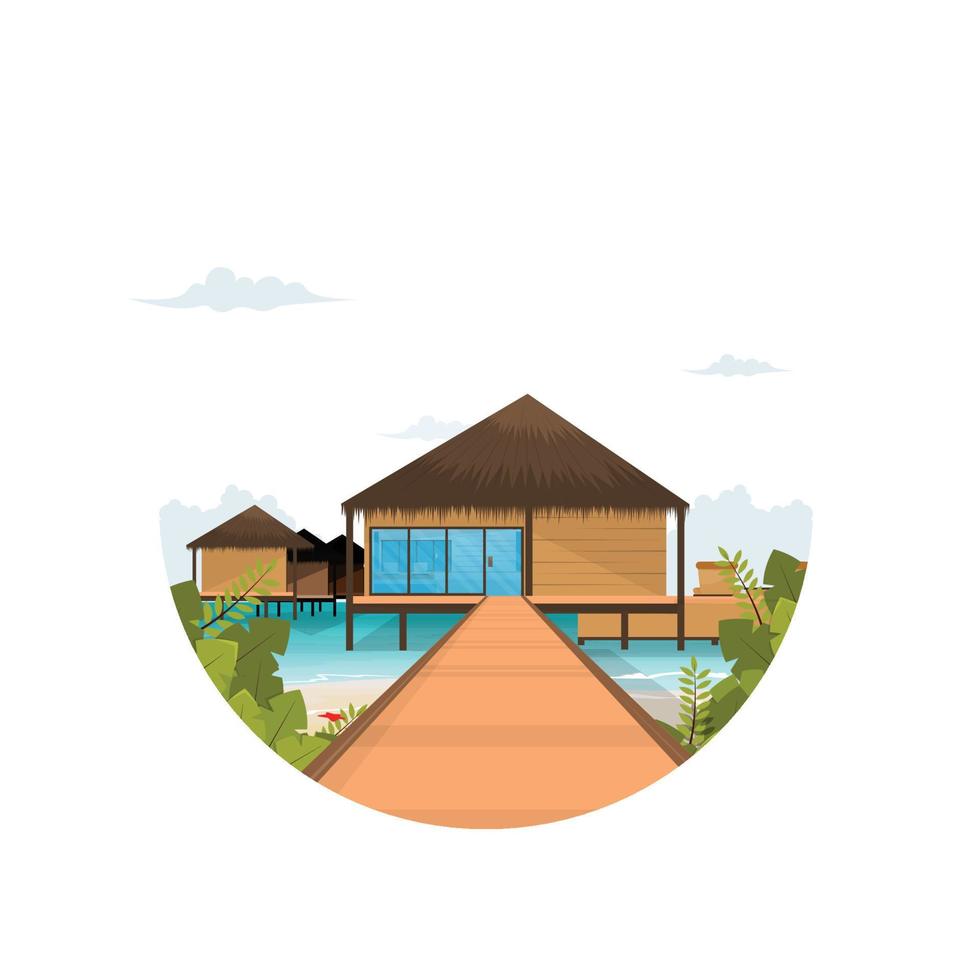 Beautiful Maldives Sea Island Resort Hut Holiday Vacation Travel Circle View vector