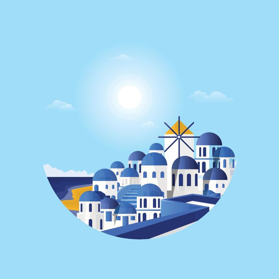 Santorini Greece Aegean Sea View Vacation Travel Tour Circle Emblem vector