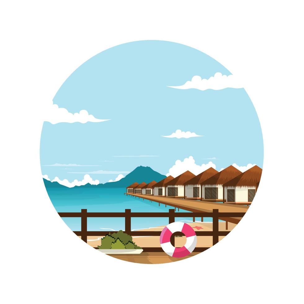 Beautiful Maldives Sea Island Resort Hut Holiday Vacation Travel Circle View vector