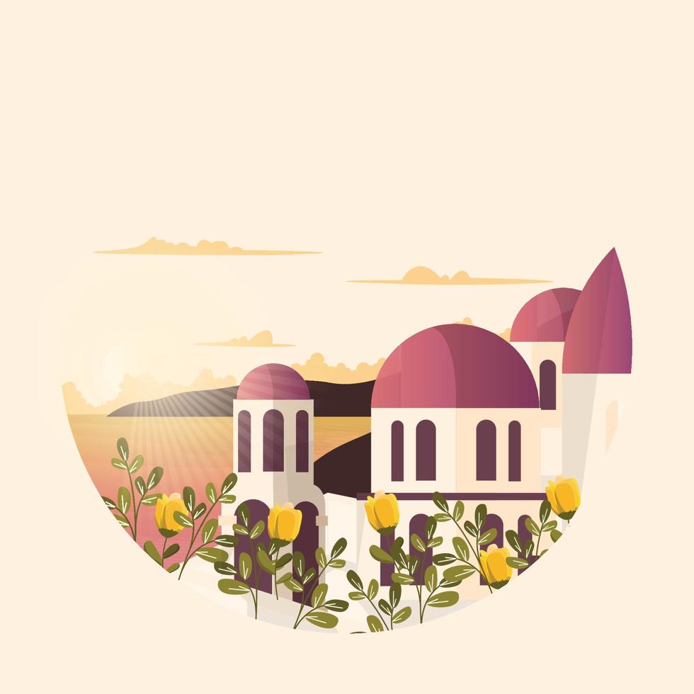Santorini Greece Aegean Sea View Vacation Travel Tour Circle Emblem vector