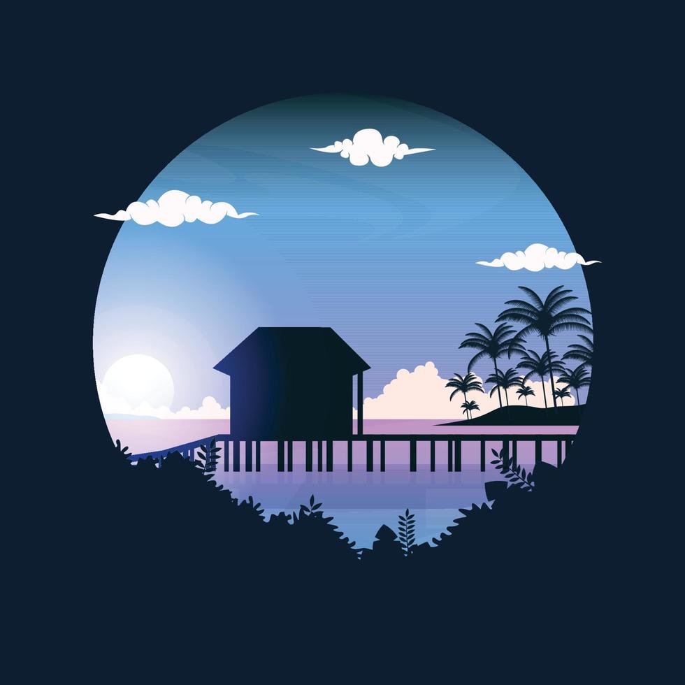 Beautiful Maldives Sea Island Resort Hut Holiday Vacation Travel Circle View vector