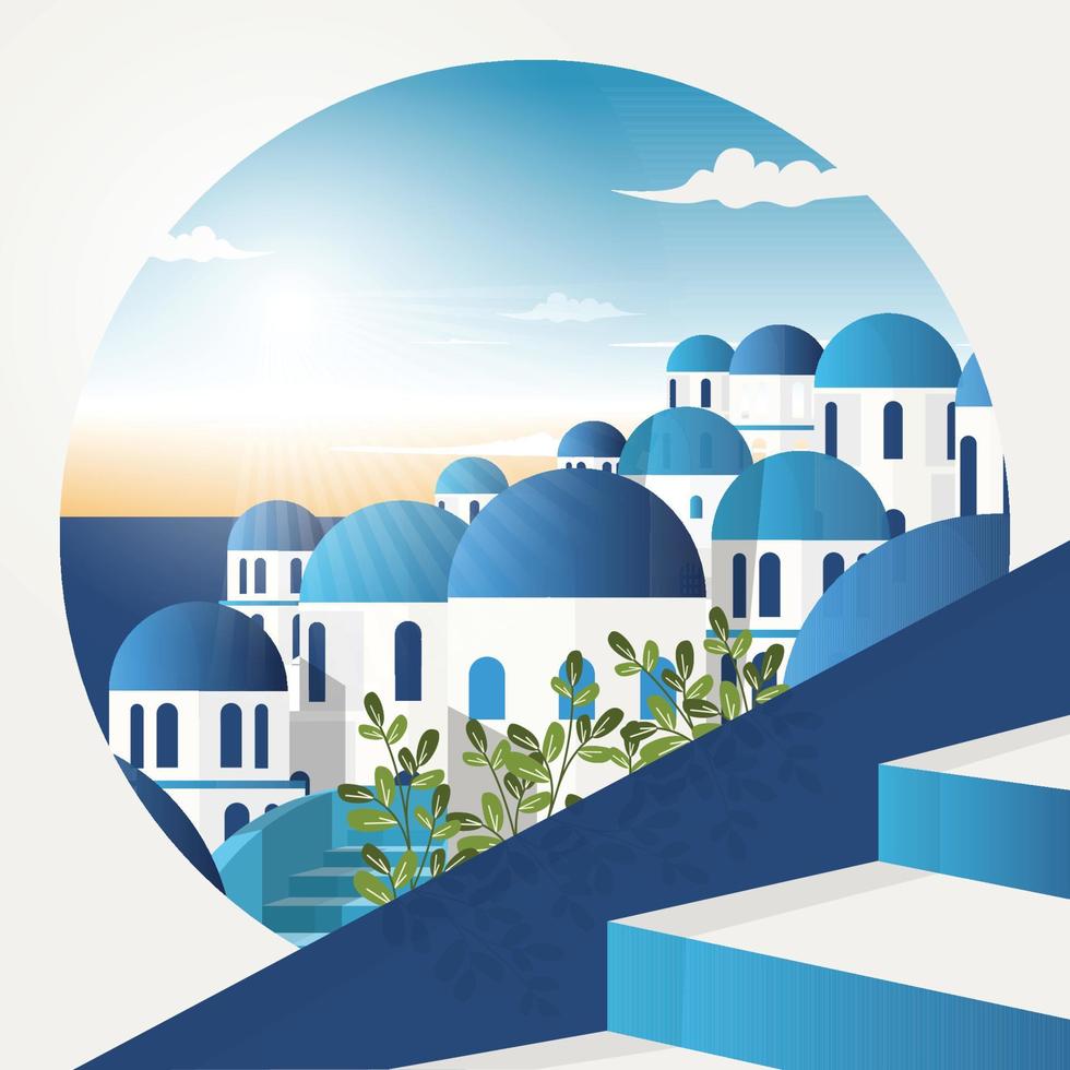 Santorini Greece Aegean Sea View Vacation Travel Tour Circle Emblem vector