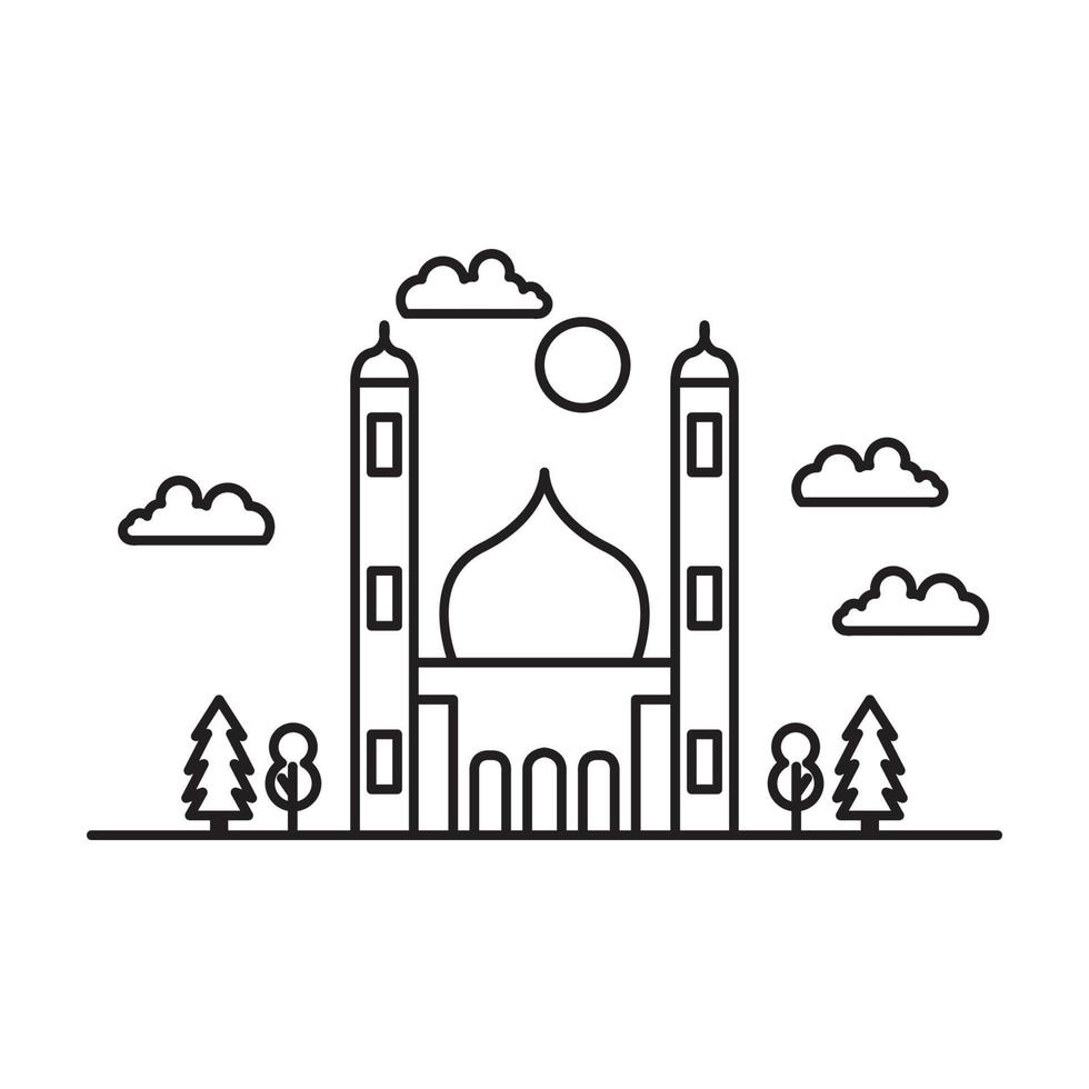 Mezquita con líneas de nubes logo símbolo vector icono ilustración diseño gráfico