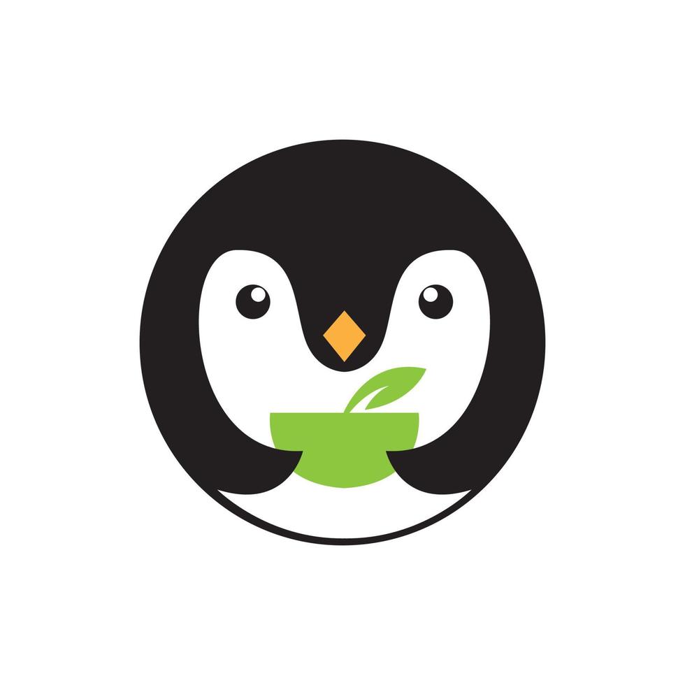 lindo pingüino con té o diseño de logotipo, símbolo gráfico vectorial icono ilustración idea creativa vector