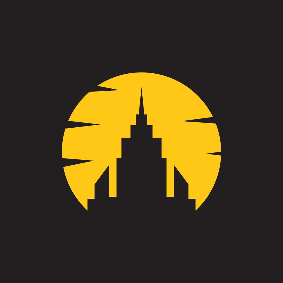 negative space sunset with skyscraper logo design, vector graphic symbol icon illustration creative idea