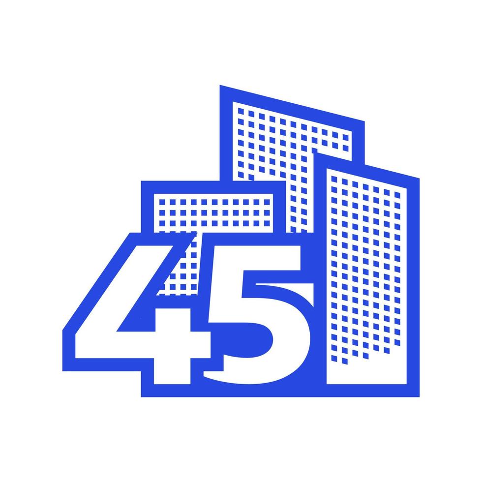 número 45 con diseño de logotipo de edificio símbolo gráfico vectorial icono ilustración idea creativa vector