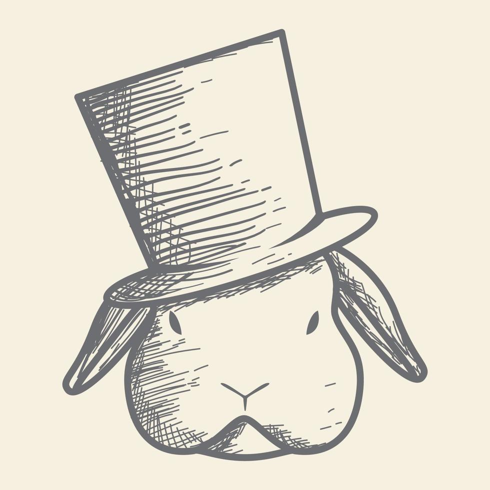 head rabbit with magic hat vintage logo design vector icon symbol graphic illustration