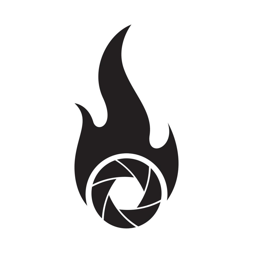 Obturador de cámara con símbolo de logotipo de fuego icono vectorial ilustración diseño gráfico vector