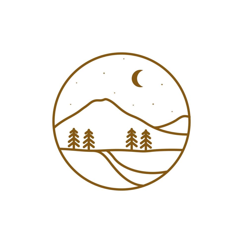 paisaje hipster con tress y diseño de logotipo de montaña, símbolo gráfico vectorial icono ilustración idea creativa vector