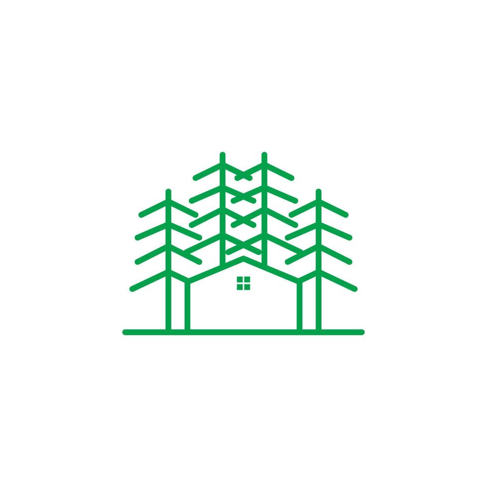 art line pine forest with home logo design vector graphic symbol icon illustration creative idea