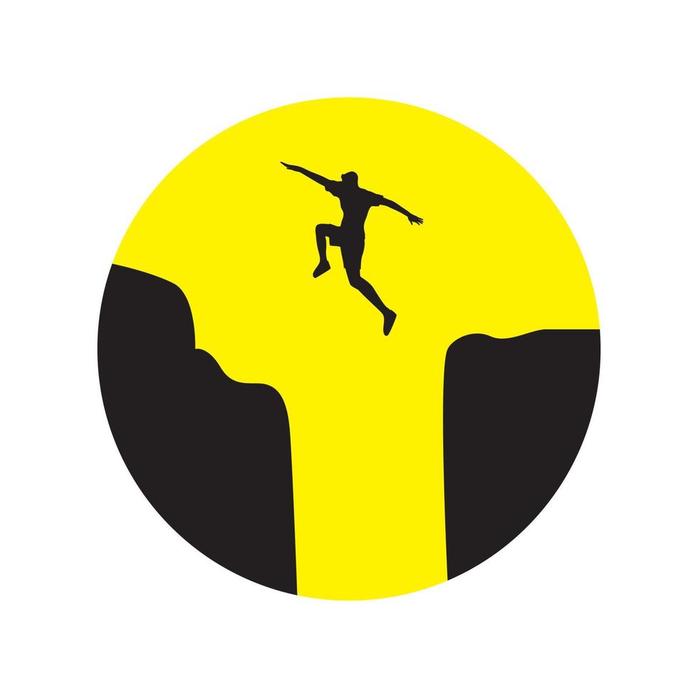 silhouette young man jump hill rock logo design, vector graphic symbol icon illustration creative idea