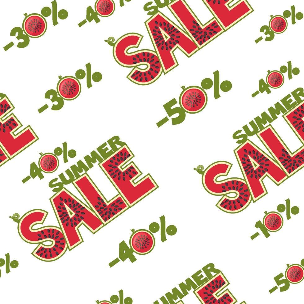 Seamless pattern of inscriptions in the watermelon style summer sale. Textured background of discounts for shopping. vector