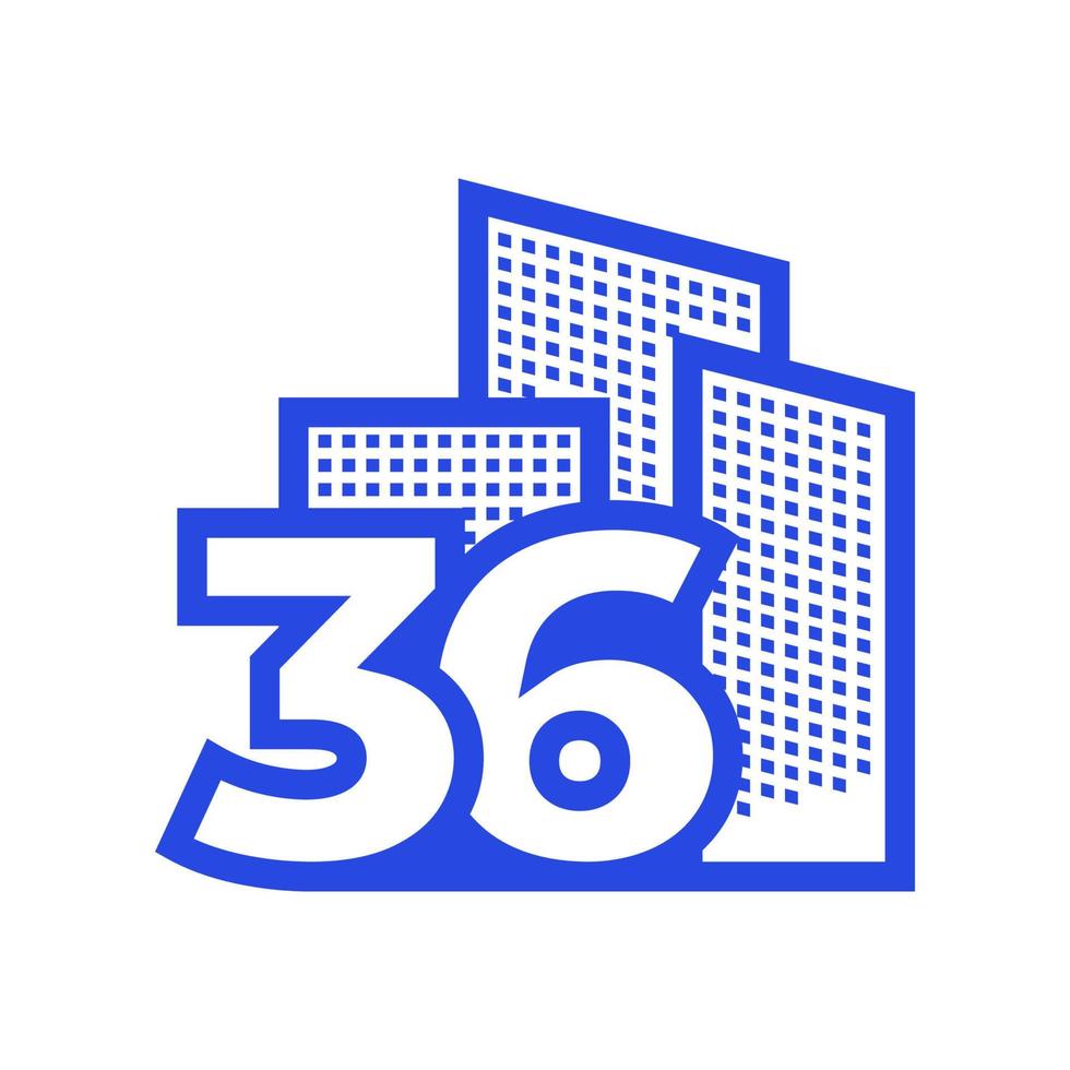 número 36 con diseño de logotipo de edificio símbolo gráfico vectorial icono ilustración idea creativa vector