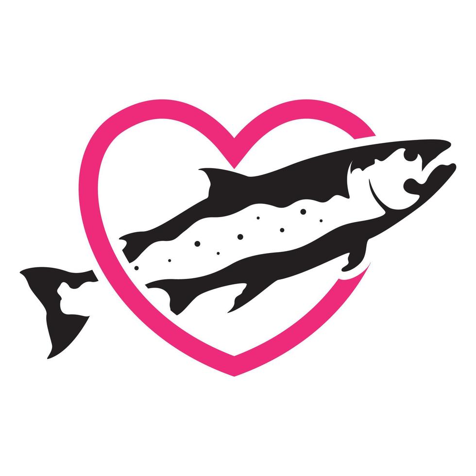 salmón de pescado de forma moderna con ilustración de símbolo de icono de vector de diseño de logotipo de amor