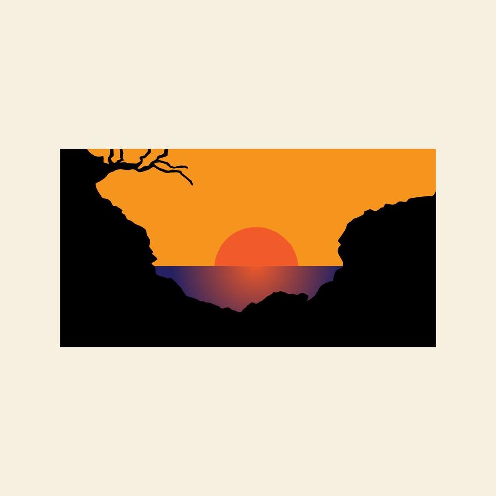 acantilados marinos con puesta de sol paisaje logo vector icono símbolo diseño gráfico ilustración