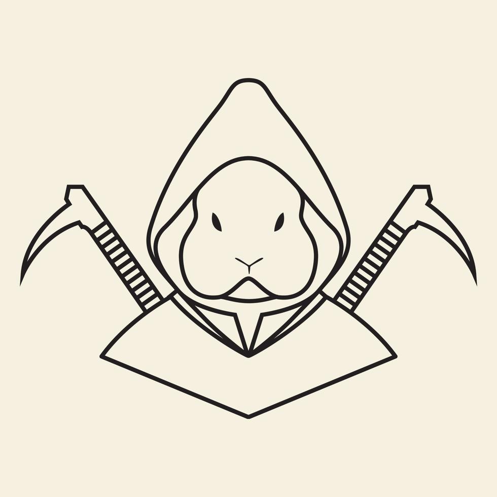 rabbit ninja lines vector illustration