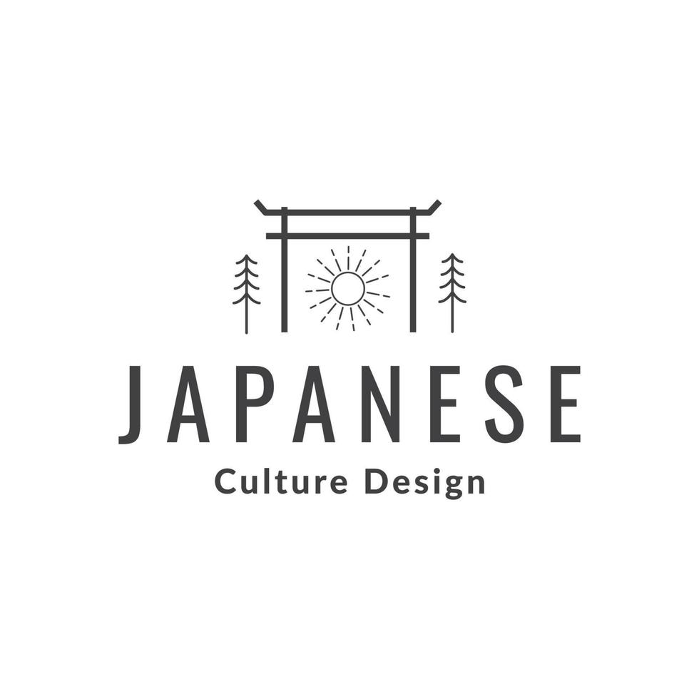 hipster japón torii con sol diseño de logotipo vector gráfico símbolo icono ilustración idea creativa