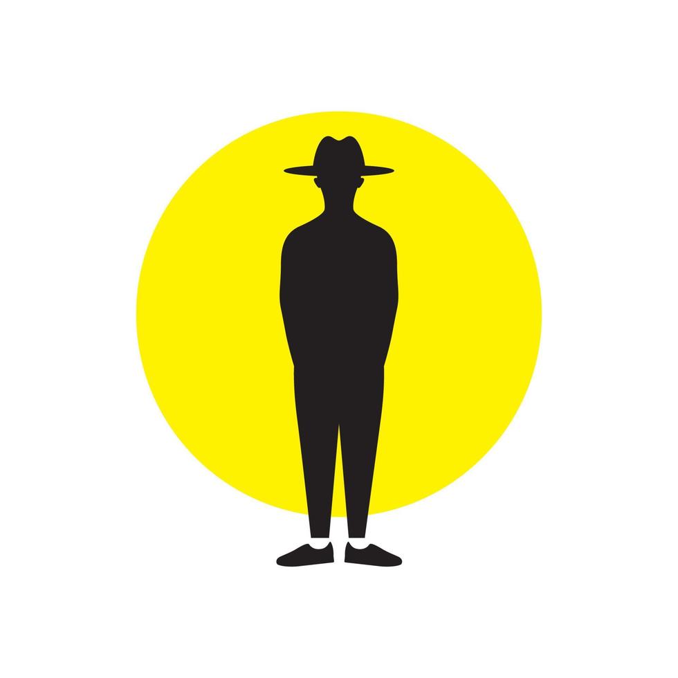 silhouette young man with round hat logo design vector graphic symbol icon illustration creative idea