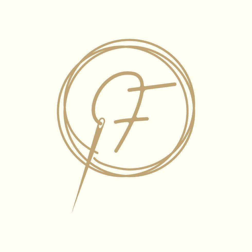 letter F with yarn needle tailor logo design vector graphic symbol icon illustration creative idea