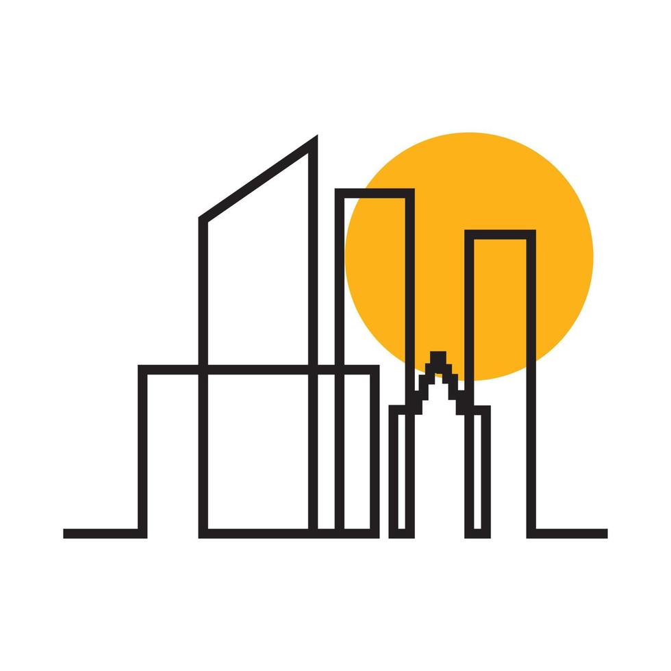 architecture lines building city skyscraper with sunset logo design vector icon symbol graphic illustration