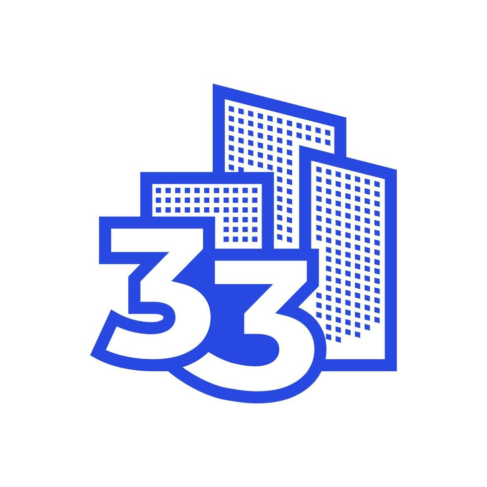 número 33 con diseño de logotipo de edificio símbolo gráfico vectorial icono ilustración idea creativa vector