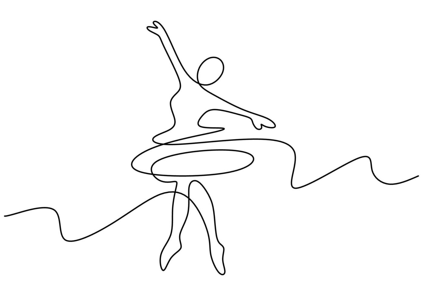 One continuous single line of ballerina girl dancer vector