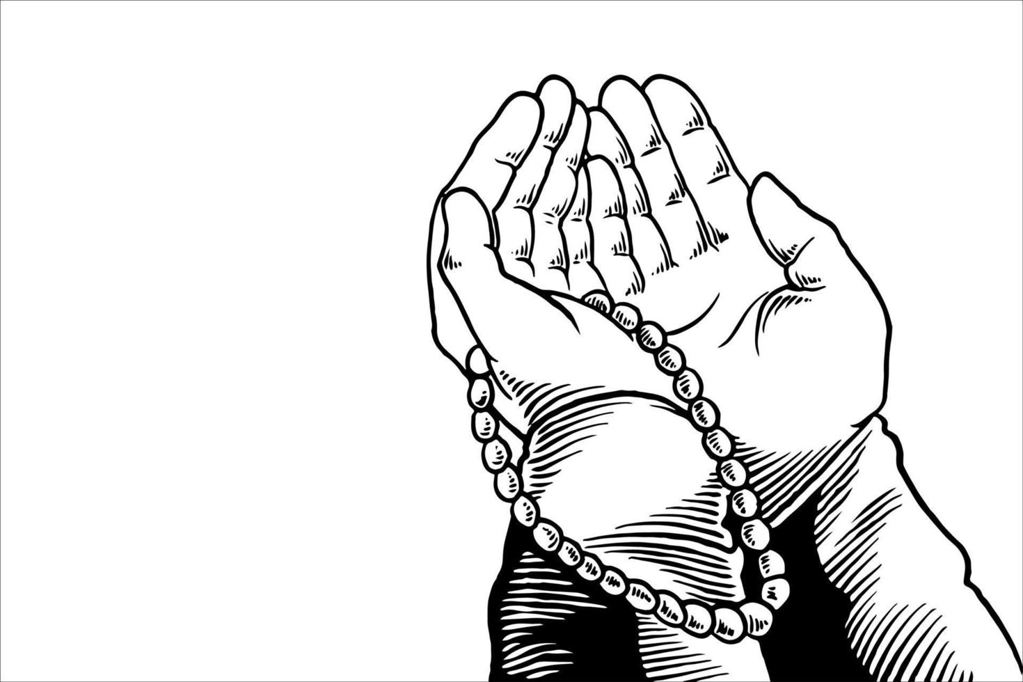boceto dibujado a mano de la mano rezando por el tema de la religión vector