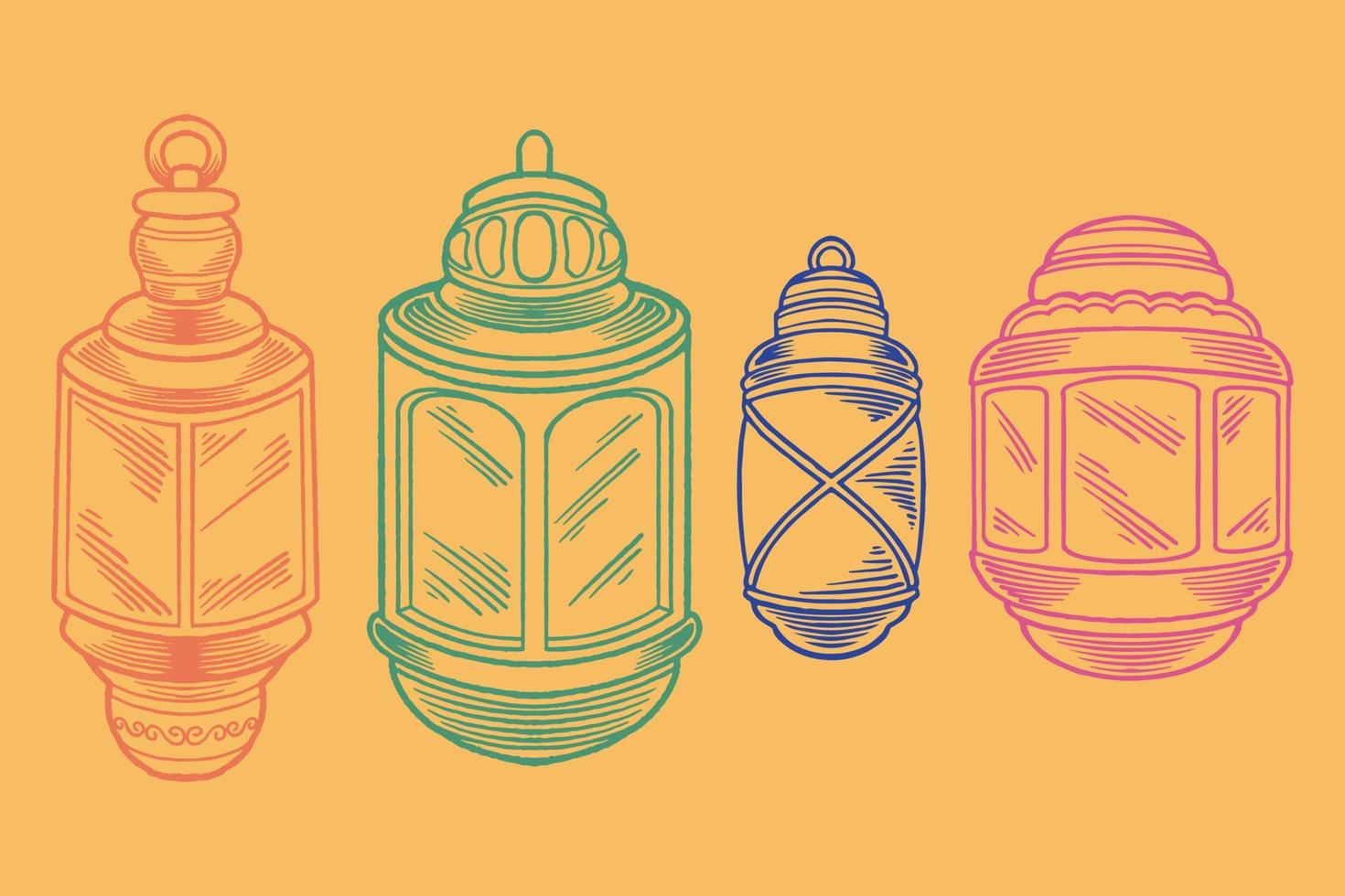 Hand drawn sketch of lanterns as islamic ornaments element vector