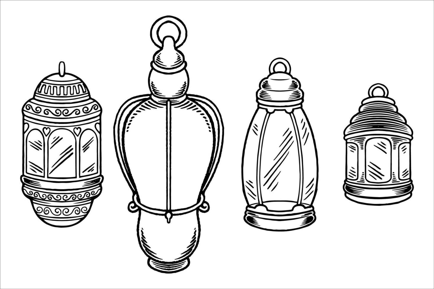 Hand drawn sketch of lanterns as islamic ornaments element vector