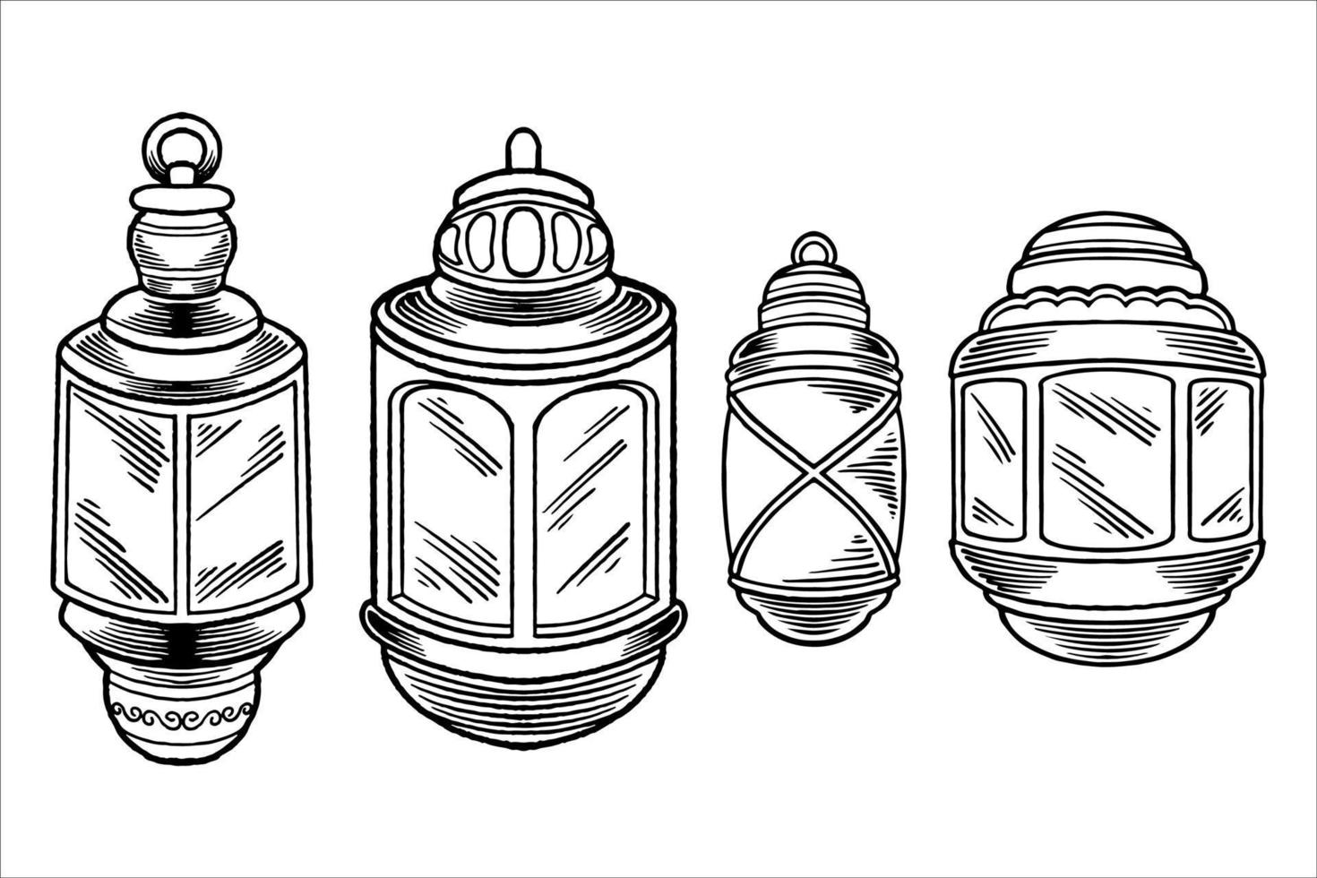 Hand drawn sketch of lanterns as islamic ornaments element vector