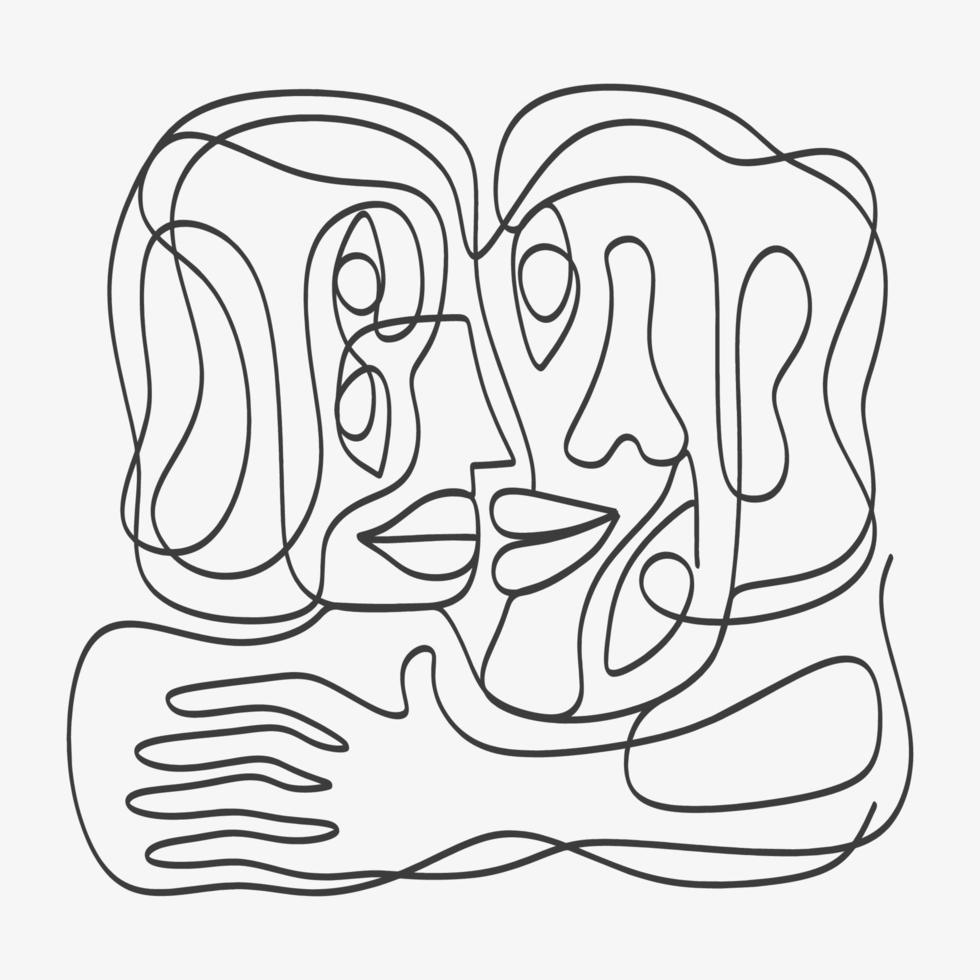 Abstract face one line art drawing minimalism. vector