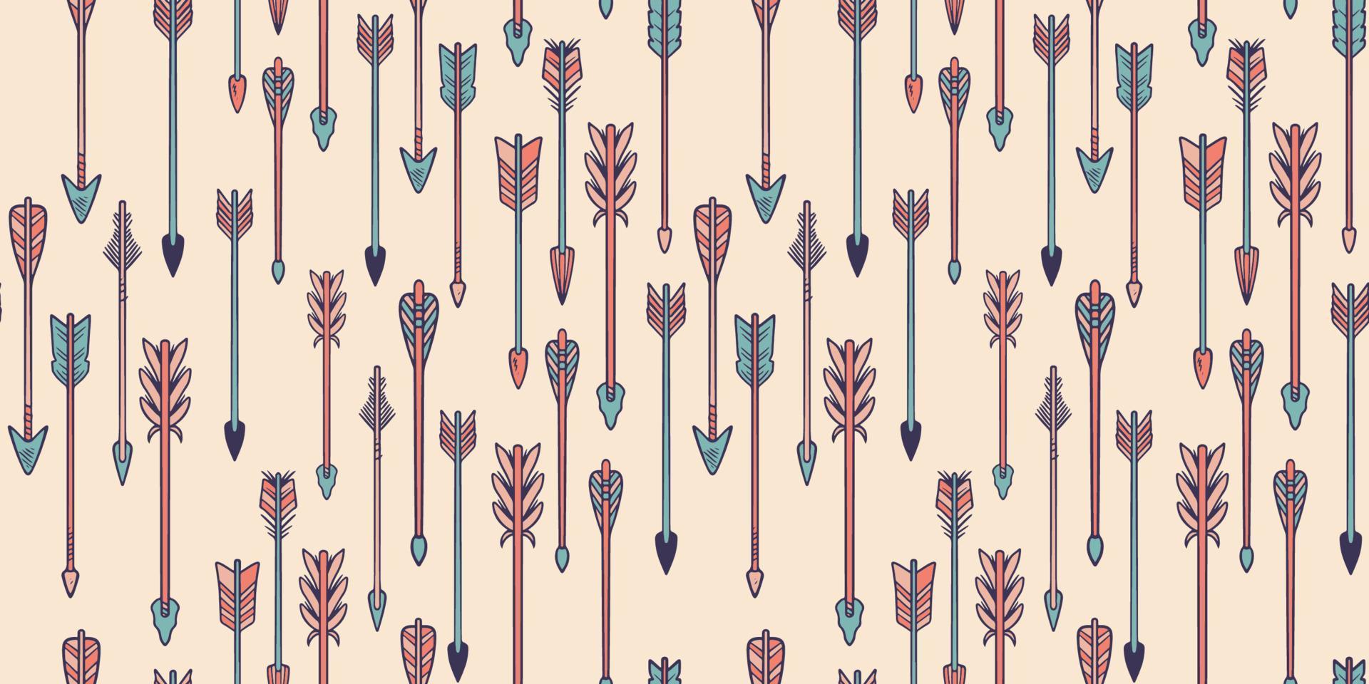 Set of tribal style hand drawn downward colored arrow patterns. vector