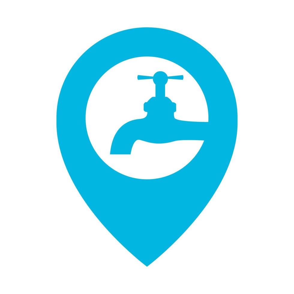 Grifo de agua con pin mapa ubicación logotipo símbolo vector icono ilustración diseño gráfico