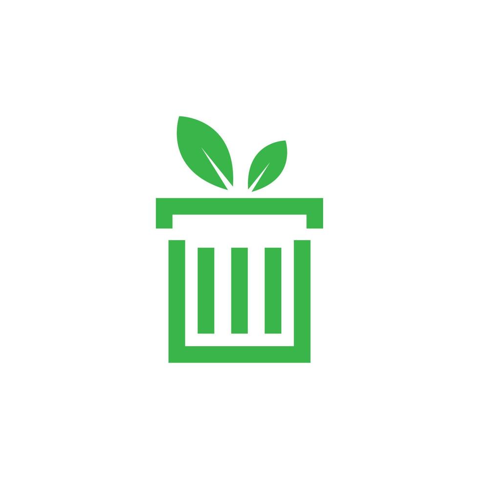 rubbish bin green with leaf logo design vector graphic symbol icon illustration creative idea