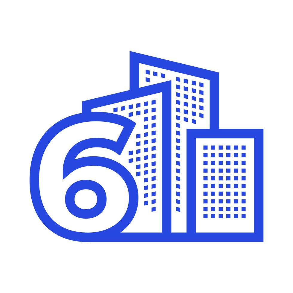 number 6 six with building property apartment logo design vector graphic symbol icon illustration creative idea