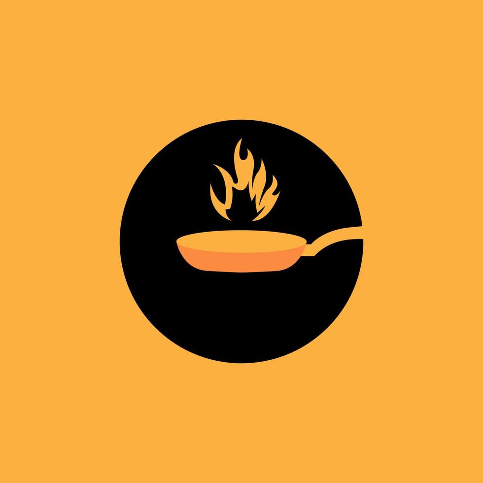 cocina de sartén con diseño de logotipo de llama de fuego, símbolo gráfico vectorial icono ilustración idea creativa vector
