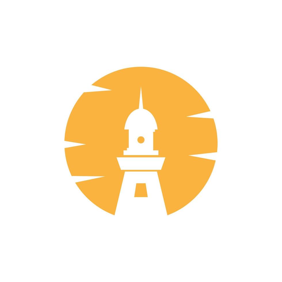 negative space sunset with lighthouse logo design, vector graphic symbol icon illustration creative idea