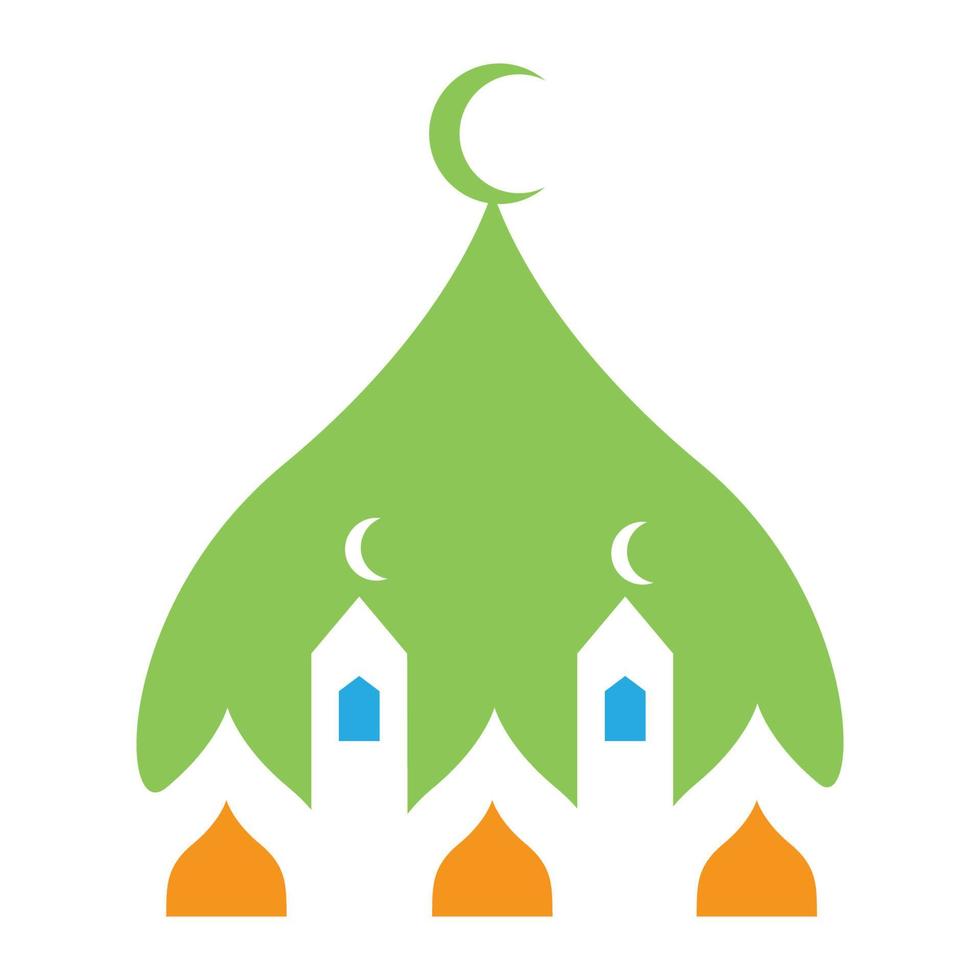 Ilustración de diseño gráfico de símbolo de icono de vector de logotipo plano de mezquita de cúpula simple colorido