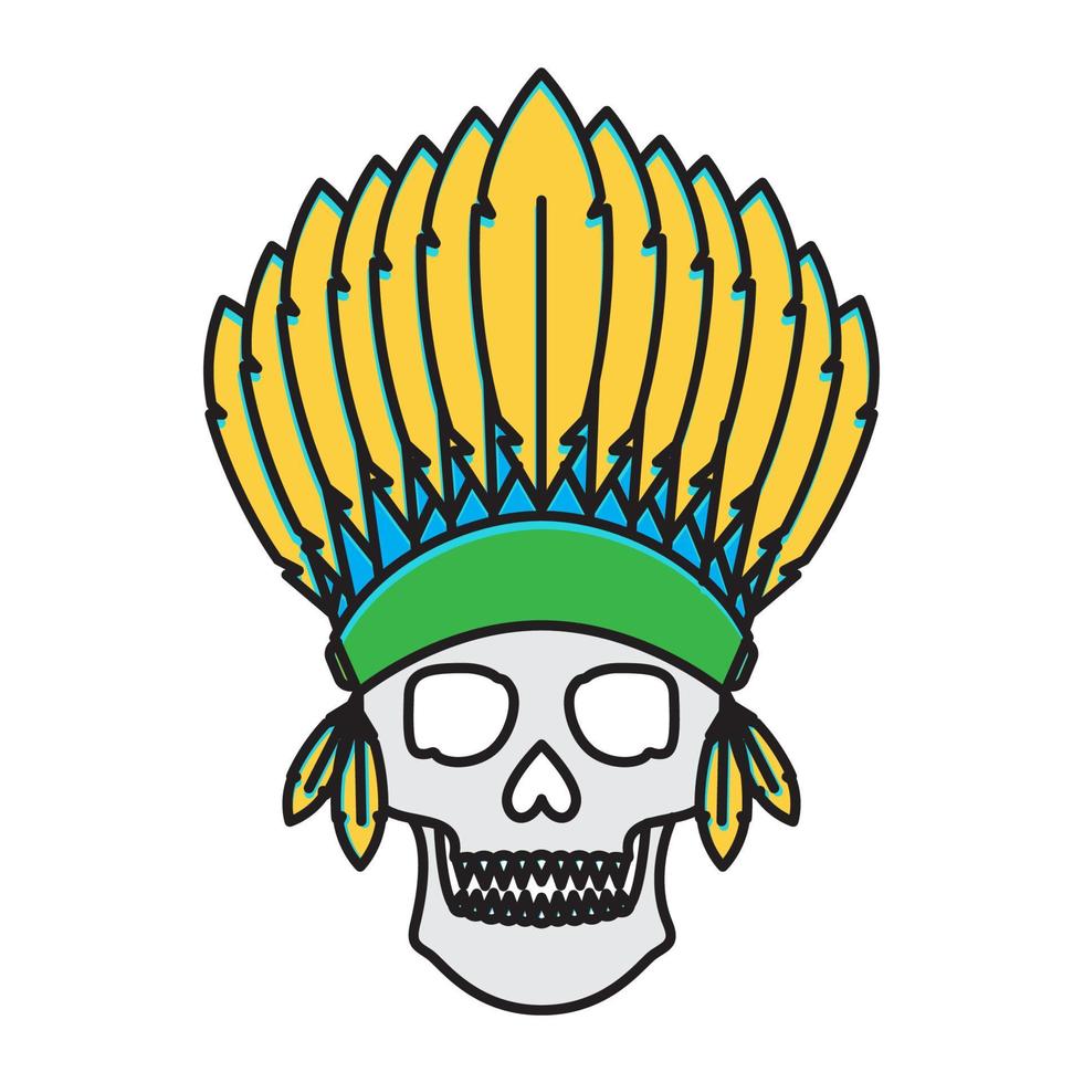 colorful skull with Tribal Headdress feathers Indian logo design vector icon symbol graphic illustration