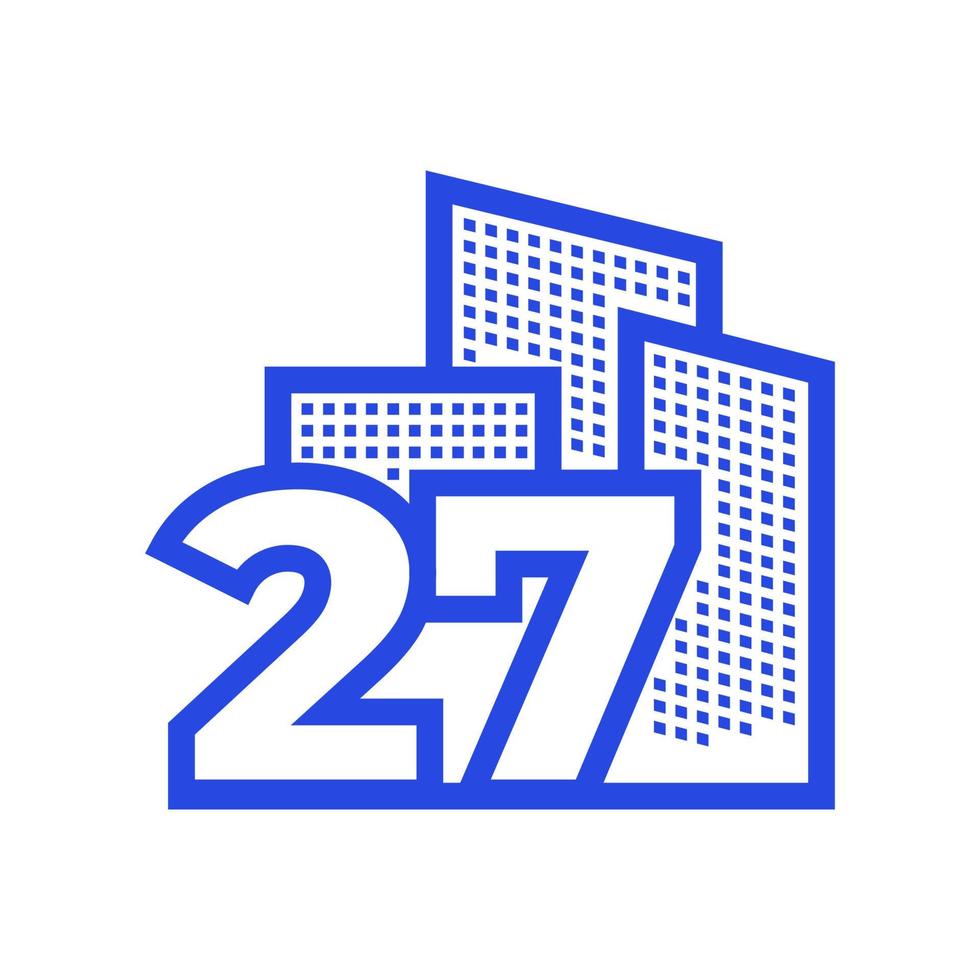 number 27 with building logo design vector graphic symbol icon illustration creative idea