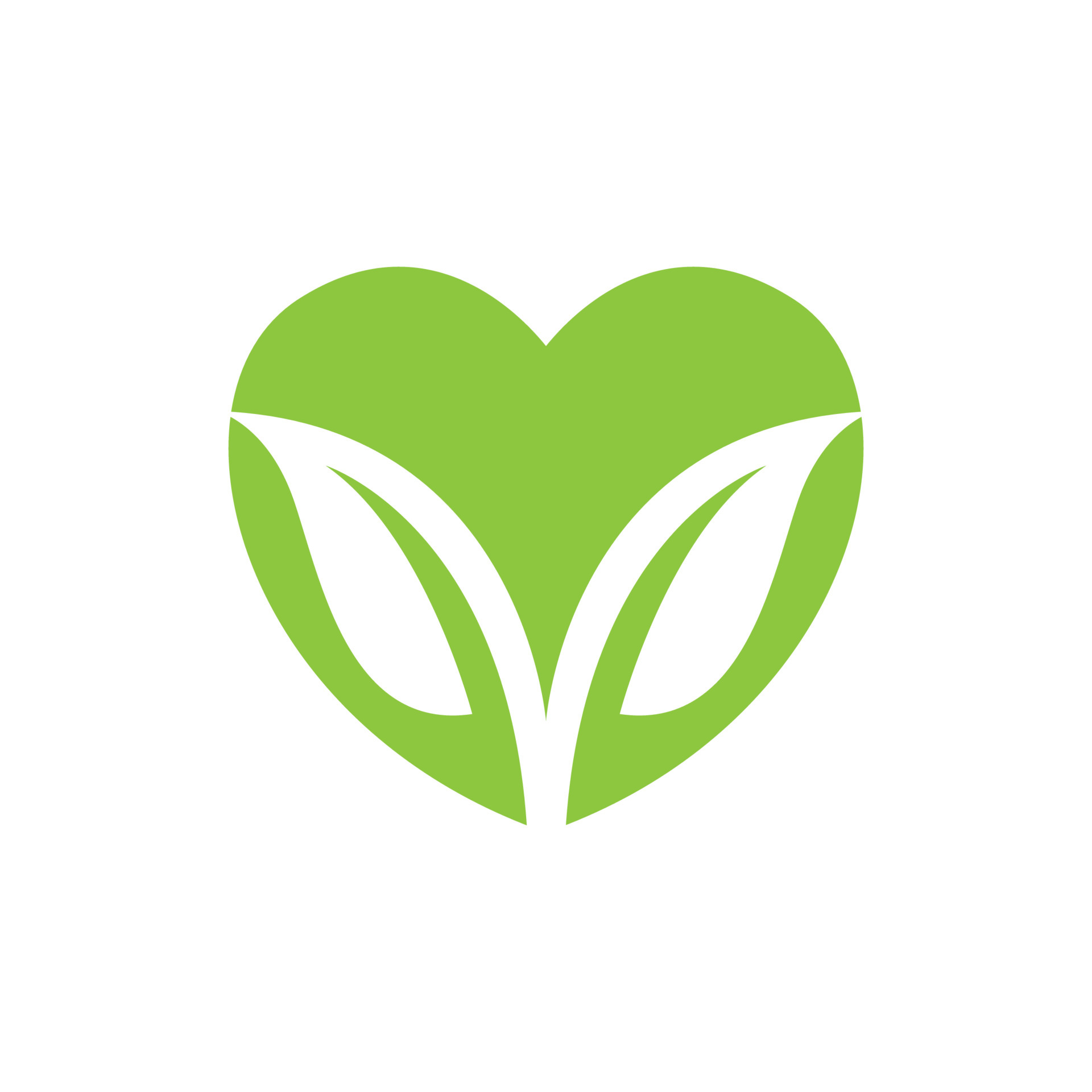 green love shape with leaf growth logo design, vector graphic symbol