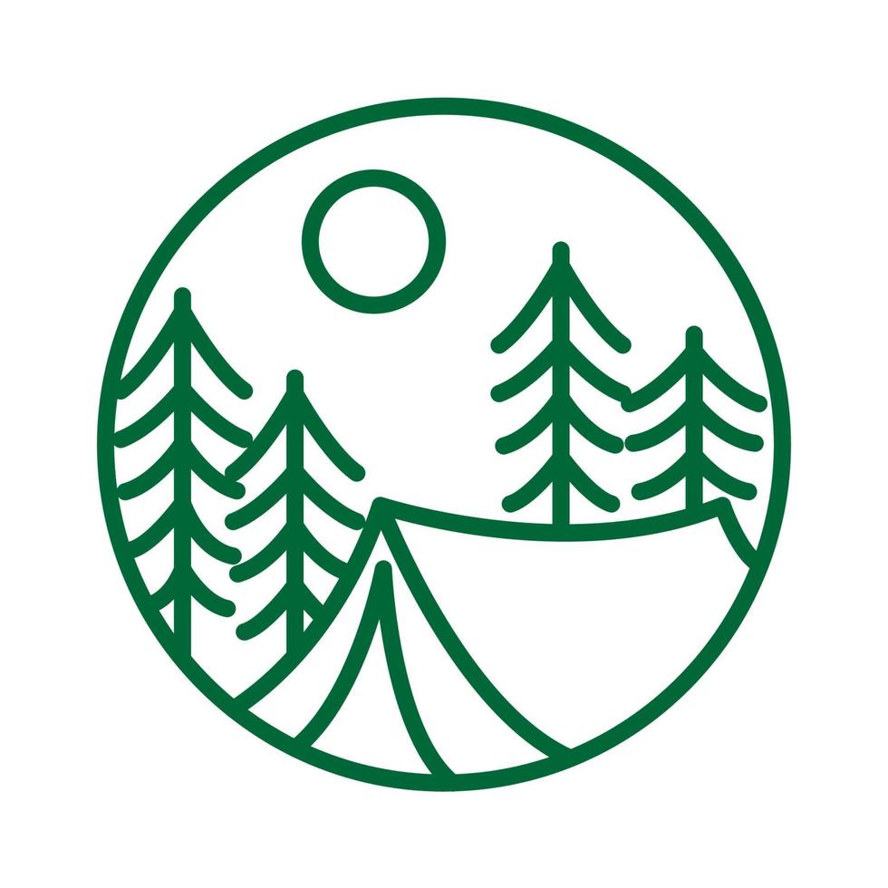 lines camp tent with forest pines logo symbol vector icon illustration graphic design