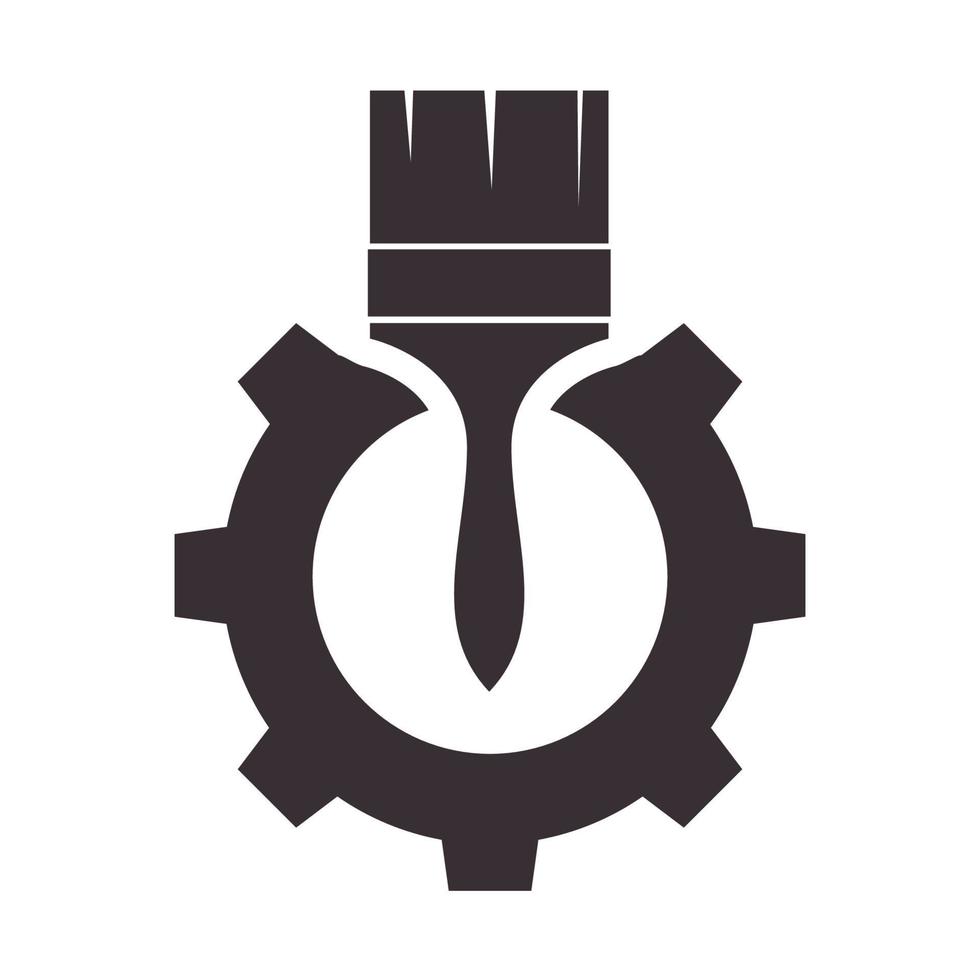 gear with brush paint logo symbol vector icon illustration graphic design