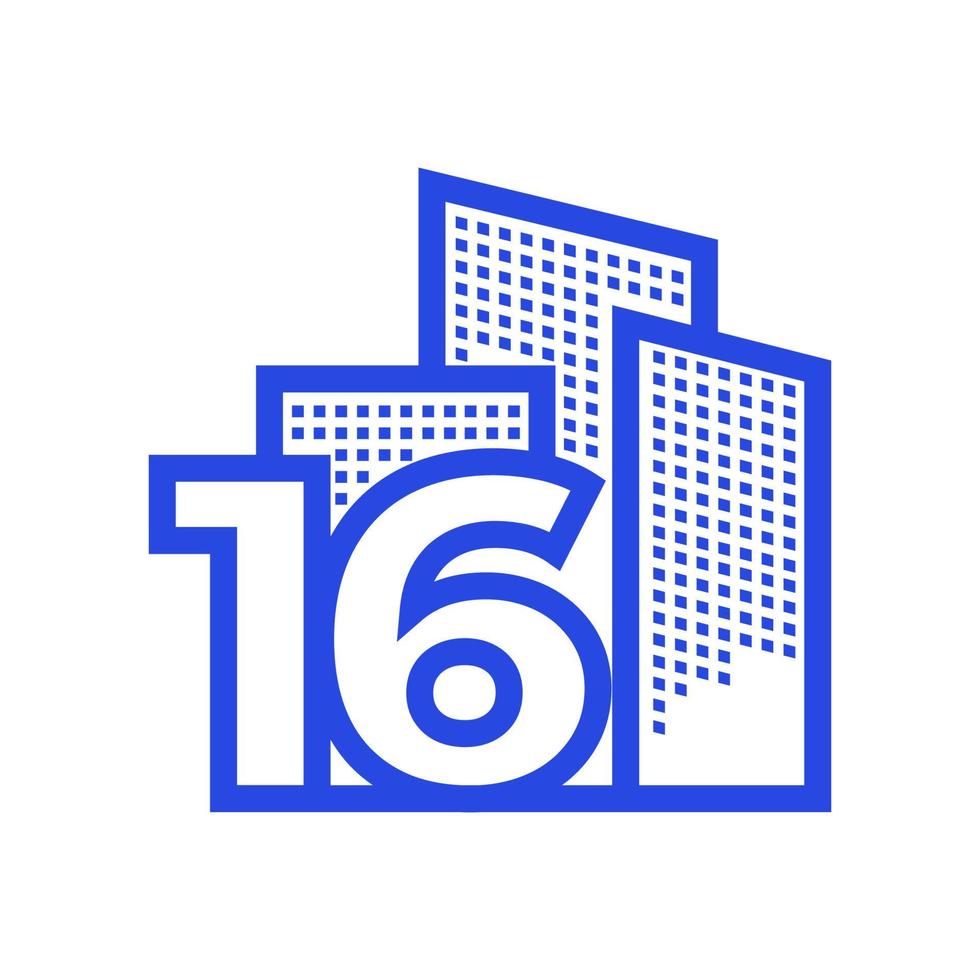 número 16 con diseño de logotipo inmobiliario vector gráfico símbolo icono ilustración idea creativa