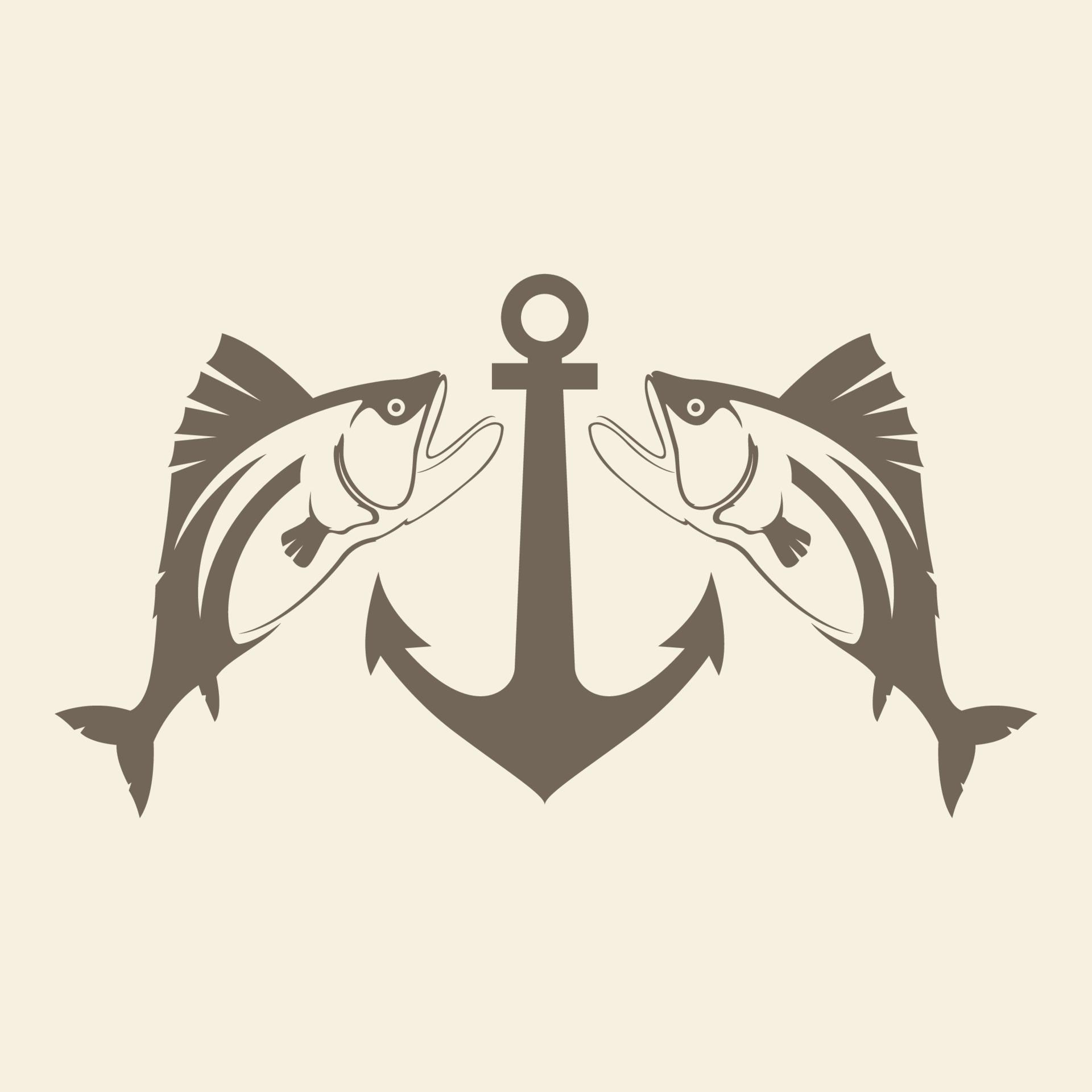 anchor with fish predator vintage logo design vector icon symbol ...