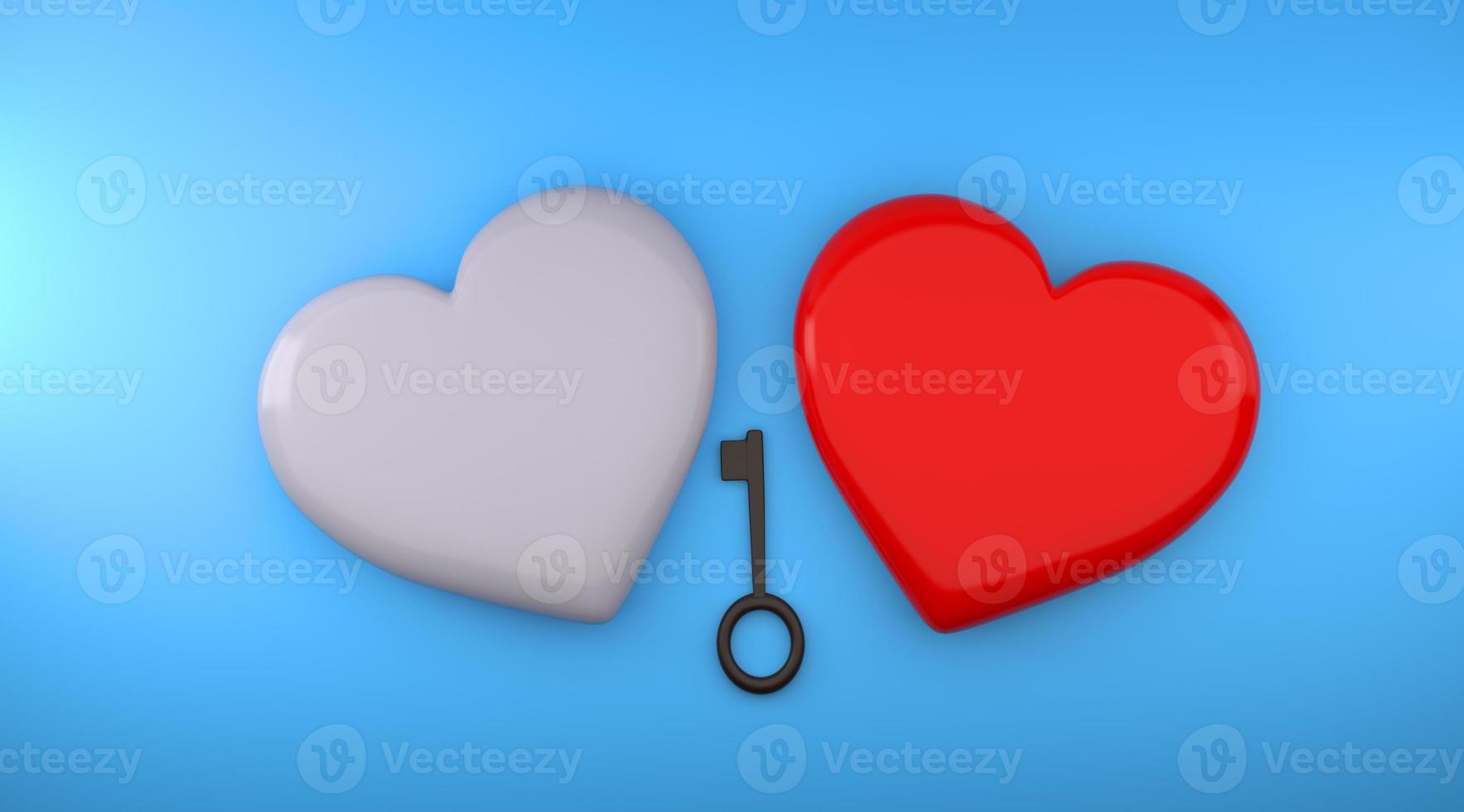 Valentines Day background, romantics wallpaper for love day. hearts with a key . copy space. 3D image, 3D rendering photo